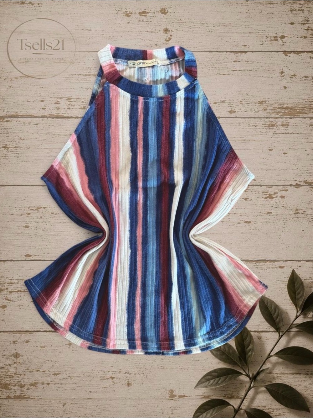 All In Love Multi Colored Striped High-Neck Tank - Size L